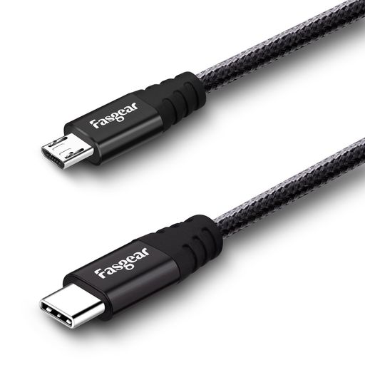 FASGEAR USB C TO MICRO USBケーブル 30CM ナイロン編み込みタイプCからマイクロUSBコード GALAXY S7 / S6、HTC ONE / 10などと互換性があります(黒、30CM)