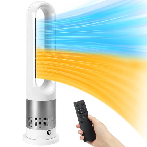 GHDVOP タワーファン 羽なし扇風機 セラミックヒーター 冷暖兼用 静音 温風 送風 大風量速暖 3段階温風&8段階送風切替 自動首振り 9Hタイマー 電気ヒーター 省エネ 節電 低騒音 転倒OFF リモ…