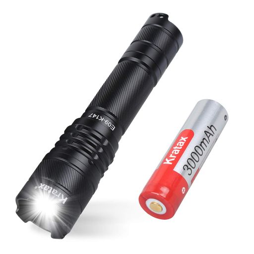 KRATAX 強光 ズーム ライト 懐中電灯 強力 LEDライト 小型ライト 充電式 IPX6 フラッシュライト小型 明るさ835ルーメン 5モード調光SOS 停電 防災 防犯対策 3.7V3000MAHリチウムイオン充電池1本付き…