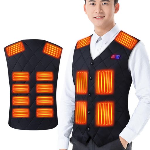 [NORAUI] 電熱ベスト 加熱ベスト 16箇所発熱 ヒーター USB給電 ヒートジャケット 前後独立スイッチ 3段階温度調整 伸縮性 速暖 保温 丸洗い (JP, アルファベット, 4XL, ブラック(本体のみ))