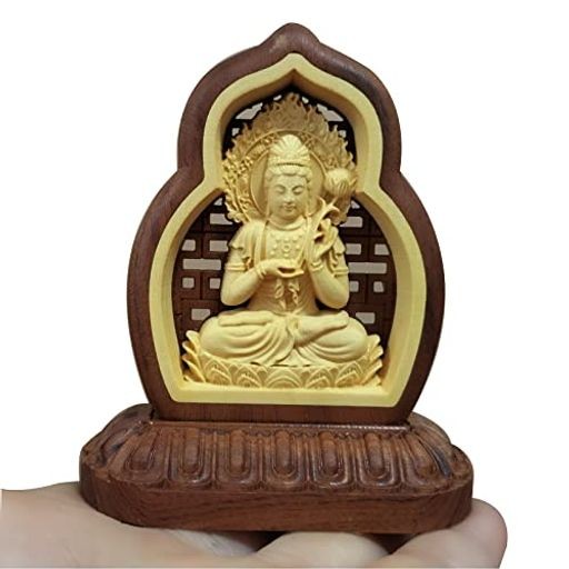 木彫り仏像 勢至菩薩 両面彫刻 仏教美術品 祈る 厄除け（高さ8CM×巾7CM