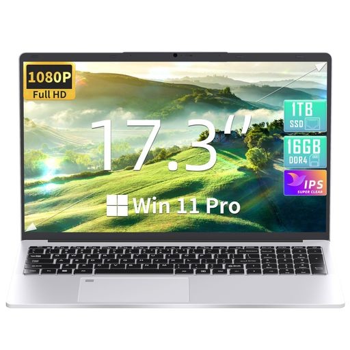 17.3 インチ 1080P IPS 大画面ノートパソコン 【WIN 11 PRO/MS OFFICE 2019搭載】11世代インテル CELERON N5095 2.0~2.8GHZ/DDR4L 16GB/