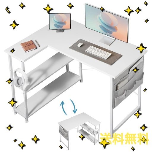 MAIHAIL L字デスク 机 PCデスク 学習机 勉強机 パソコンデスク 右棚左棚 幅99CM DESK コーナーデスク つくえ 棚板高さ調節可能 作業机 L