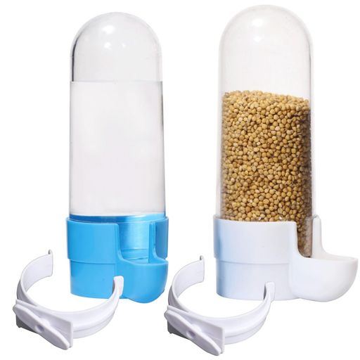 OZGRAM バードフィーダー 自動給餌器 自動給水器 90ML 【本体+バックル】 2個セット 餌入れ 水入れ 鳥 小動物 餌やり 水やり 水飲み器 プラスチック