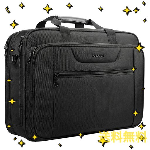 KROSER ビジネスバッグ メンズ 17.3インチPC対応 PCバッグノートパソコンバッグ 大容量 マチ拡張可能 コンピュータバッグ ショルダーバッグ/撥水/防水/ビジネス/通勤/通学/出張/営業 -ブラックの通販は