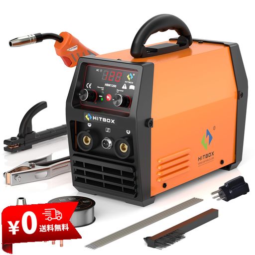HITBOX 半自動溶接機 100V/200V兼用 120A ノンガス・アーク溶接・LIFT TIG 3IN1 インバーター直流 定格使用率40% 液晶表示 MIG溶接 ARC溶接機 DIY 初心者向け 耐久性 簡単溶接 家庭用 溶接機 日本語取説…
