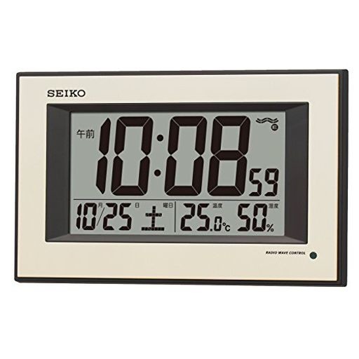 セイコークロック(SEIKO CLOCK) セイコー クロック掛け時計 自動点灯 電波 デジタル カレンダー 温度 湿度 表示 夜でも見える 薄金色 パ