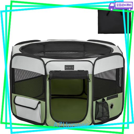 M_グレー petsfit 折りたたみサークル 八角形 プレイサークル 犬猫兼用 猫の分娩室 メッシュ 屋根付き 屋内 屋外 収納バッグ付き M/L ピンク/ブラウン/ブルー/グ Petsfit 折りたたみサークル 八角形 プレイサークル 犬猫