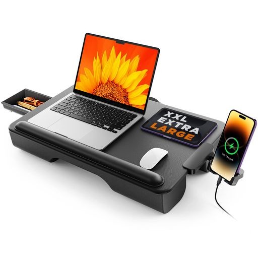 SAIJI 膝上テーブル テーブルクッション デスクトップ ノートパソコンデスク 引き出し付き PC クッション テーブル 膝上作業 PCデスク ひざ上 テレワーク 軽量トレイテーブル 持ち運び便利 17インチまでのノートパソコンとMACBOOKに対応 の通販は