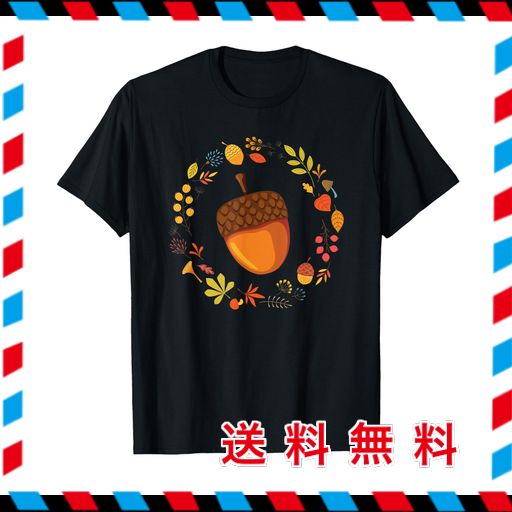 感謝祭 リース キュート 秋 ドングリ Tシャツ