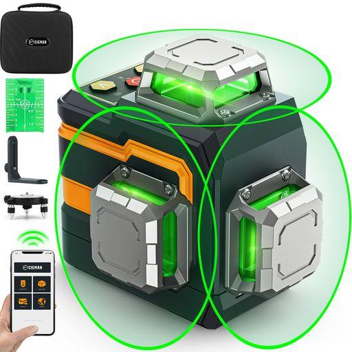 CIGMAN レーザー墨出し器 アプリで遠隔操作 3X360°グリーンレーザー 小型 スマホ操作 充電式水平器12ライン 自動補正 高精度 小型 DIY IP54防水防塵 輝度調整可能 磁気回転スタンド 日本語説明書付きの通販は 13,497円