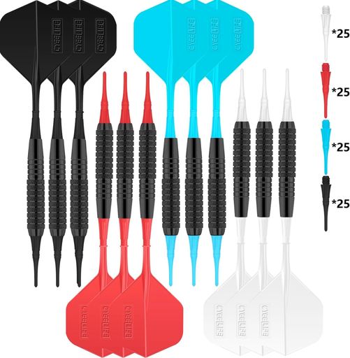 CYEELIFE 12本入り 18G ソフトチップダーツセッ+100個ティップ,入門級家庭用ダーツ
