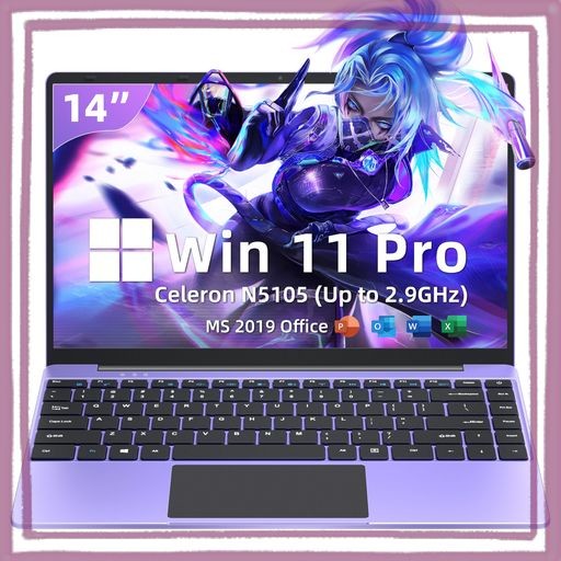 14インチ薄型軽量ノートパソコン 【WINDOWS 11 PRO/OFFICE 2019搭載】第11世代インテル CELERON N5105 2.0~2.9GHZ/LPDDR4 16GBメモリ/高