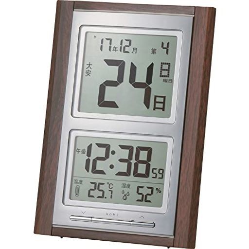 ADESSO(アデッソ) 日めくり電波時計 デジタル 置き掛け兼用 六曜 温度 湿度 日付 曜日表示 記念日設定機能付き 木目調 ブラウン NA-101の通販は