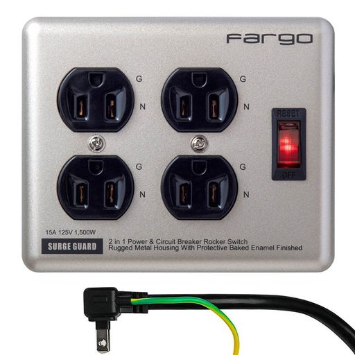 FARGO STEEL TAP 電源タップ スチール製 3ピン対応 アース線付き コード 壁掛け 固定 (シルバー, 4個口1.8M)
