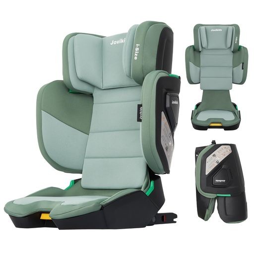 JOVIKIDS 折りたたみのジュニアシート ISOFIX、I-SIZE R129適合 3歳から チャイルドシート、背もたれの幅とヘッドレストを調節、100~150C