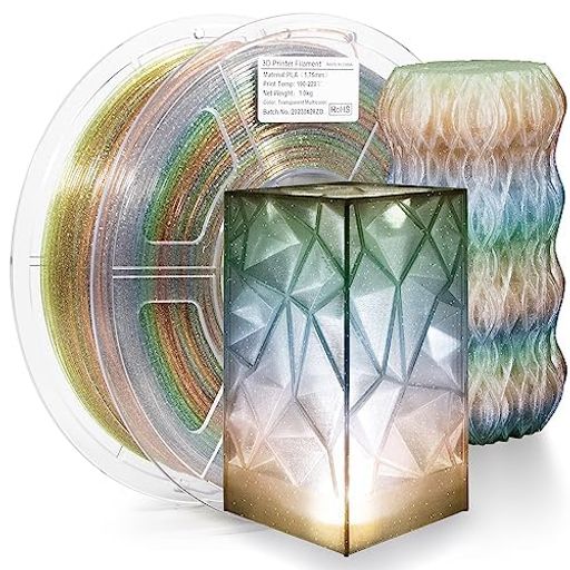 ISANMATE 透明PLAフィラメント1.75、3Dプリンター用キラキラ透明フィラメントPLA 1KG/Sプール、寸法精度±0.02MM (RAINBOW)