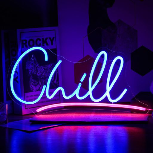 CHILLネオンサイン青 ピンク LEDライト ウォールサイン CHILL USB 調光可能ネオンライト 文字 ネオンサイン 壁装飾用 ネオンライト 寝室 バー ホテル ゲームルーム (41.5 X 20CM)