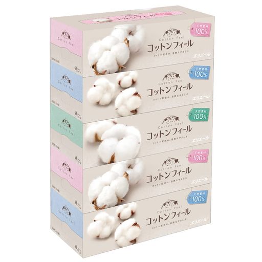 エリエール ティッシュ コットンフィール 150組×5箱 パルプ100%