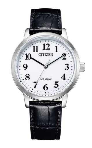 [CITIZEN] 腕時計 光発電エコ・ドライブ 防水 ホワイト カーフ革 BJ6541-15A メンズ ブラック