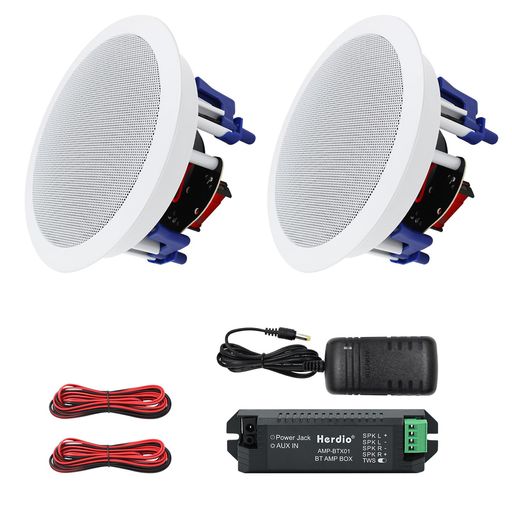 HERDIO 300W BLUETOOTH 天井埋め込み型スピーカー 2ウェイ/ラウンド型/1本 ホワイト 18.5CM 8Ω 天井スピーカー
