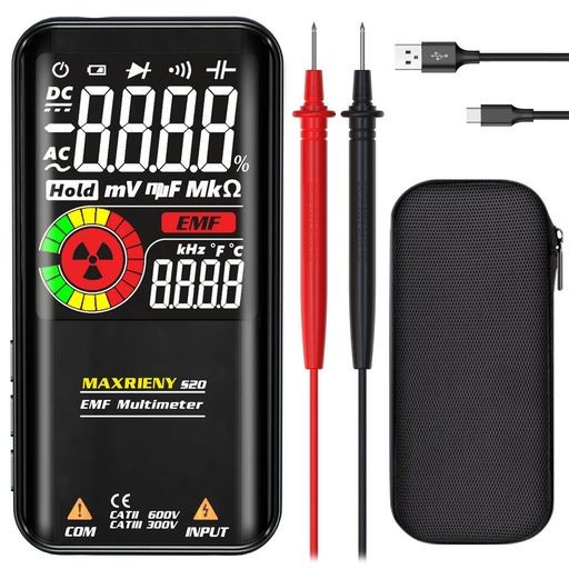 MAXRIENY充電式デジタルテスター,EMF検出器付きカラースクリーン,9999カウントオートレンジ電圧計キャパシタンス抵抗周波数ダイオードライブチェック電圧テスターの通販は