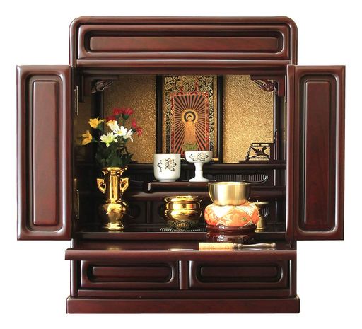 松山神仏具店 ミニ仏壇 仏具セット 上置コンパクト仏壇16号 高49.5CMX幅39CM 仏具一式セット 浄土宗