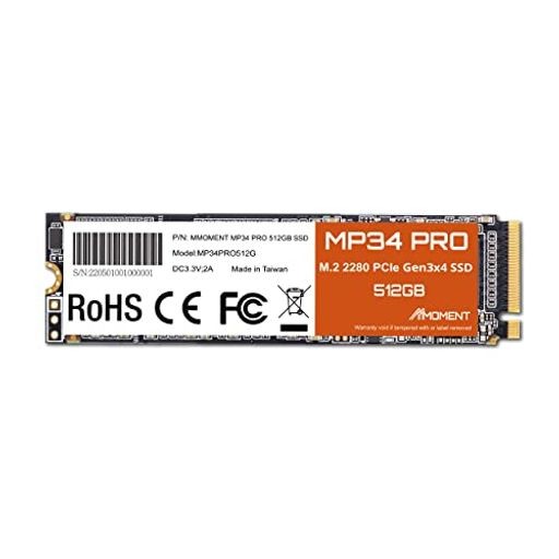 【高速】MMOMENT MP34 512GB NVME M.2 SSD PCIE GEN3X4 DRAMキャッシュ搭載 (読込最大3500MB/S、書込最大1900MB/S)