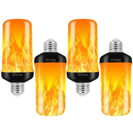 【グレードアップ】BITRUE炎電球、LED炎効果電球、E26口金、4モード点滅電球、重力センサー付き、休日のインテリア選び (4 個入り)