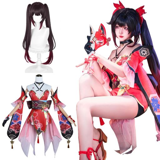 崩壊スターレイル 花火 コスプレ 業者性 XLサイズ ウィッグ、仮面、拳銃付き 五次元 崩壊スターレール コスプレ 花火 ウィッグ