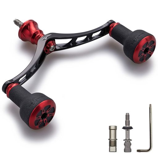 HEIGHTEN 98MM リール ハンドル シマノ(SHIMANO) ダイワ(DAIWA) 通用 スピニングリール 用 TPE SERIES (ブラック&レッド) (479)
