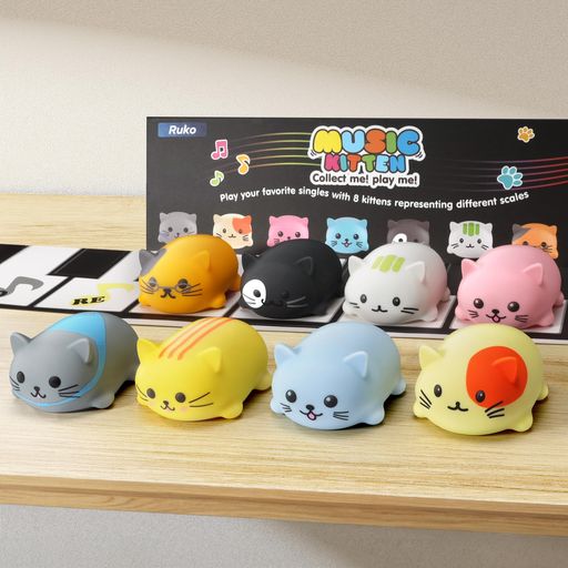 RUKO 音楽猫 キッズ楽器おもちゃ|かわいい子猫が「ニャー」と鳴く 音階で遊べるピアノトイ|誕生日・クリスマスプレゼント(8個セット)