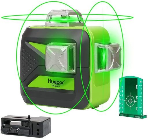 HUEPAR 3X360° レーザー墨出し器 グリーン 緑色 レーザー クロスライン フルライン照射モデル 大矩 自動補正 高輝度 高精度 ミニ型 3電