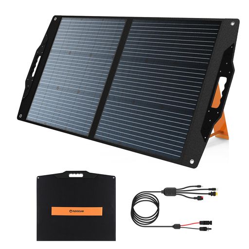FLEXSOLAR 100W ポータブル電源用ソーラーパネル、角度調節式スタンド付き折りたたみ式ソーラー充電器 QC3.0 USB-A/USB-C/M-C-4 出力対応、IP67 防水 キャンプ、RV、緊急時に適用、4-IN-1 ケーブル付き