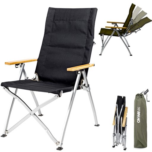 SIMPLEME リクライニングチェア アウトドア4段階 耐荷重120KG 20Aキャンバスシートアルミ合金フレーム・ハイ/ローバック切替可能 キャンプ椅子リクライニング収納袋付き(ブラック)
