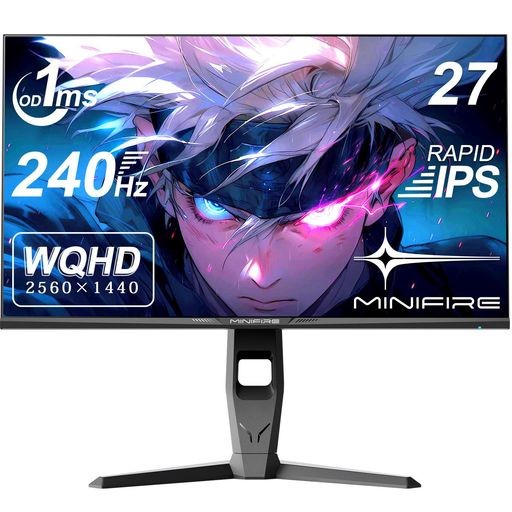 MINIFIRE ゲーミングモニター 27インチ 最大240HZ QHD(2560X1440) 130% SRGB 1MS 1.07B(10BIT) IPS 98% DCI-P3 高さ調節可能、スイーベル