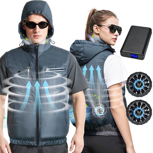 [INNZEE] 業界NO.1無敵風量&航続時間 12枚羽根 最大52H連続使用 体感-18°C空調作業服 ファンバッテリーセット 6段階風量ファン付きベスト熱中症 XL