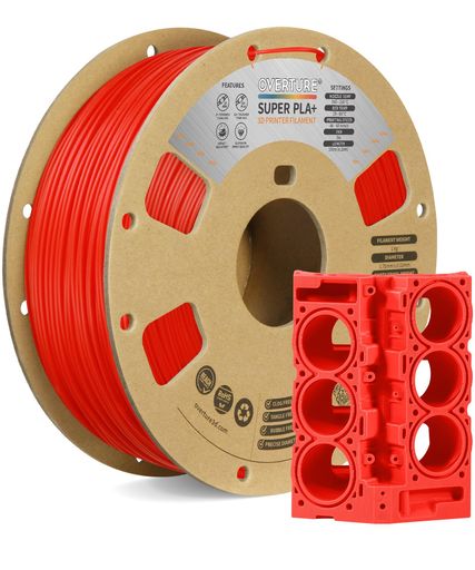 OVERTURE SUPER PLA+ フィラメント 1.75MM、強靭性強化 PLA プラス、段ボールスプール、1KG フィラメント (2.2 ポンド)、寸法精度 +/- 0.02 MM(SUPER レッド)