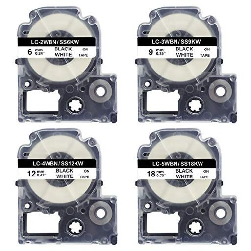 UNOKA 4個セット キングジム テプラ テープ 白 黒文字 6-9-12-18MM カートリッジ SS6-9-12-18K ラベルライター PRO SR170 SR-R680テープ