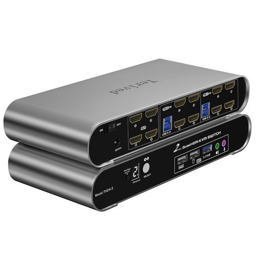 TERIVED 2ポートUSB 3.0 HDMI KVMスイッチャ4ディスプレイ、アルミニウム合金筐体とデジタルディスプレイ、2台のパソコン、4つのディスプ