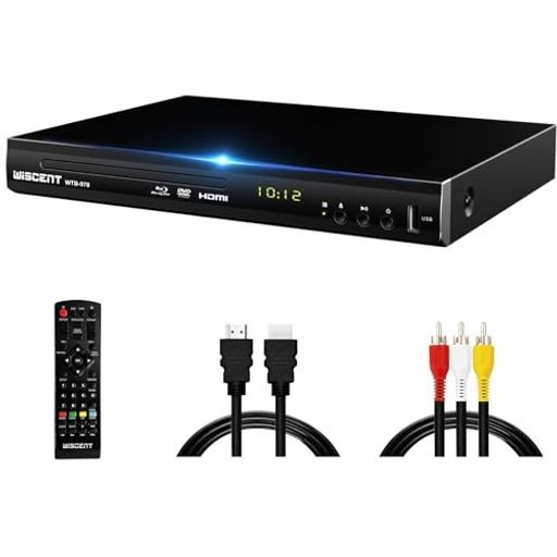 WISCENT DVD ブルーレイプレーヤー、1080P DOLBY DTS DVDプレーヤーホームシアターディスクシステム、CPRM再生可能、同軸/HDMI/AV/出力、USB/外付けHDD対応 、リージョンA/1 、AV/HDMIケーブル付きの通販は