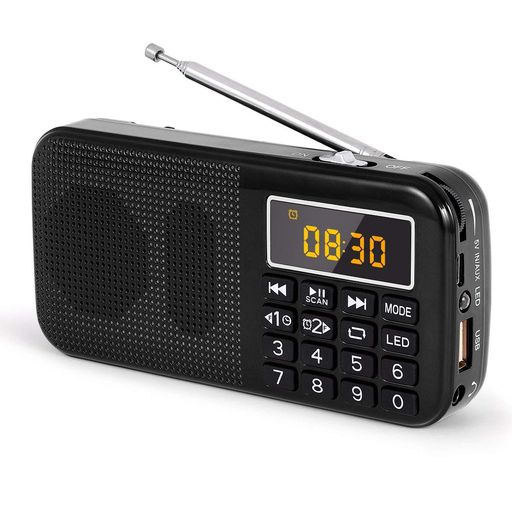 J-725 携帯 ラジオ 充電式 ワイドFM(FMのみ対応 ラジオ ポータブル ミニデジタルラジオ ワイドFM SD USB MP3 懐中電灯付き、目覚まし時計機能付き 売れ筋として 大容量(3000MAH) 充電式バッテリー …