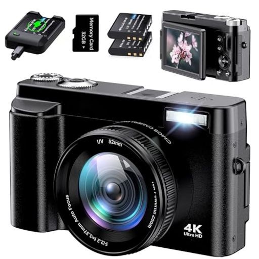 LECNIPPY デジカメ 4K デジタルカメラ 32GBマイクロSDカード付き オートフォーカス機能 180度回転可能ディスプレイ 4800万画素 16倍ズーム 手振れ補正 WEBカメラ 自撮りカメラ 3インチ大画面 美顔フィルター の通販は