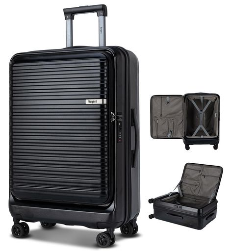 [BARGIOTTI] スーツケース フロントオープン キャリーケース 拡張機能付き 前開き 機内持ち込み キャリーバッグ ABS+PC 耐衝撃 静音 軽量 日乃本キャスター YKKファスナー(ブラック Sサイズ 45L容量)