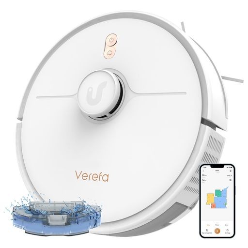 VEREFA ロボット掃除機兼モップコンボ、5000PA 吸引力自動掃除ロボット、260 分間動作、LIDAR ナビゲーション、WI-FI/APP/ALEXA コントロール、低いカーペット、ペットの毛に最適なロボット掃除機