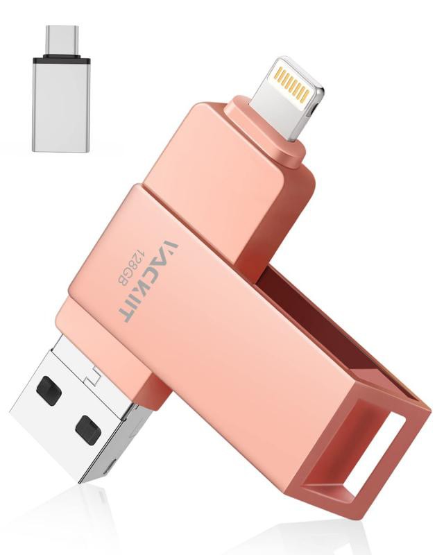 Vackiit 【MFi認証取得】USBメモリー (128GB, ピンク)