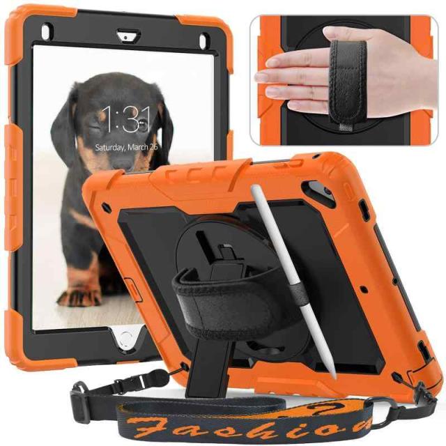 Timecity iPad ケース 耐衝撃 保護シール内蔵 360°回転スタンド ペン収納 ハンド＆ショルダーストラップ付き 頑丈 仕事用