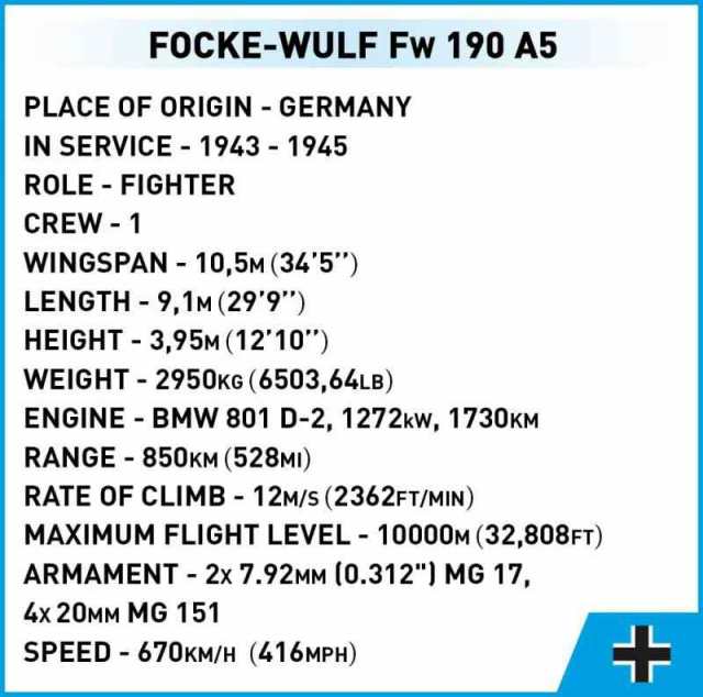 Cobi Historical Collection #5722 フォッケウルフ Fw190A-5 (ドイツ軍