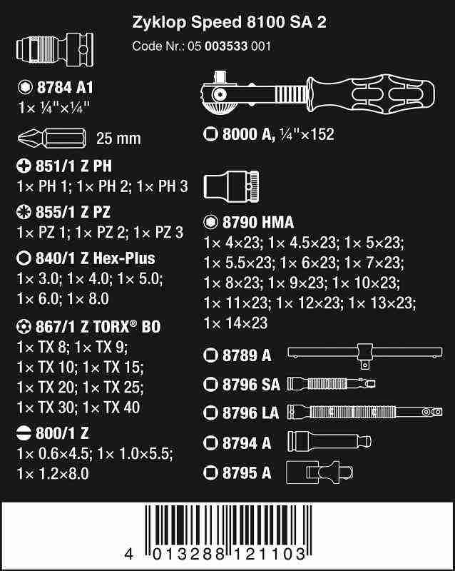 Wera(ヴェラ) 8100SA2 サイクロップラチェットセット 1/4 003533の通販