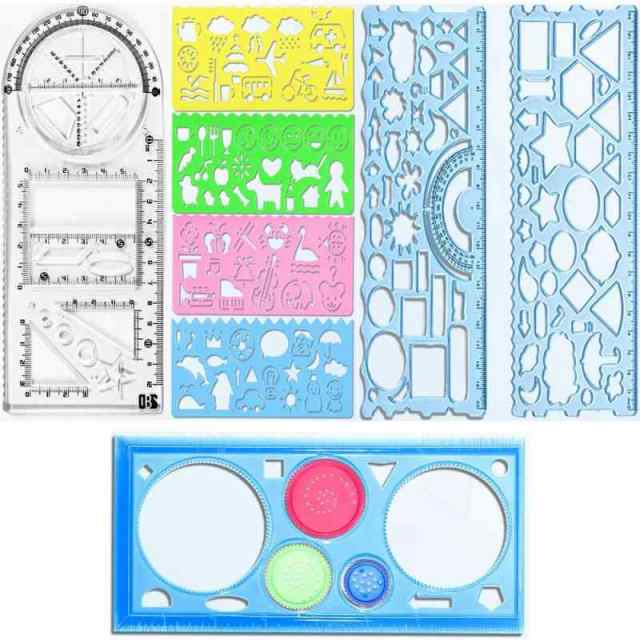 ZUNNY HJERBOFステンシル お絵かきテンプレートデザイン定規 8点セッ 定規 小学生 回して 円 幾何学 模様 図面装飾おもしろ 多機能文房具